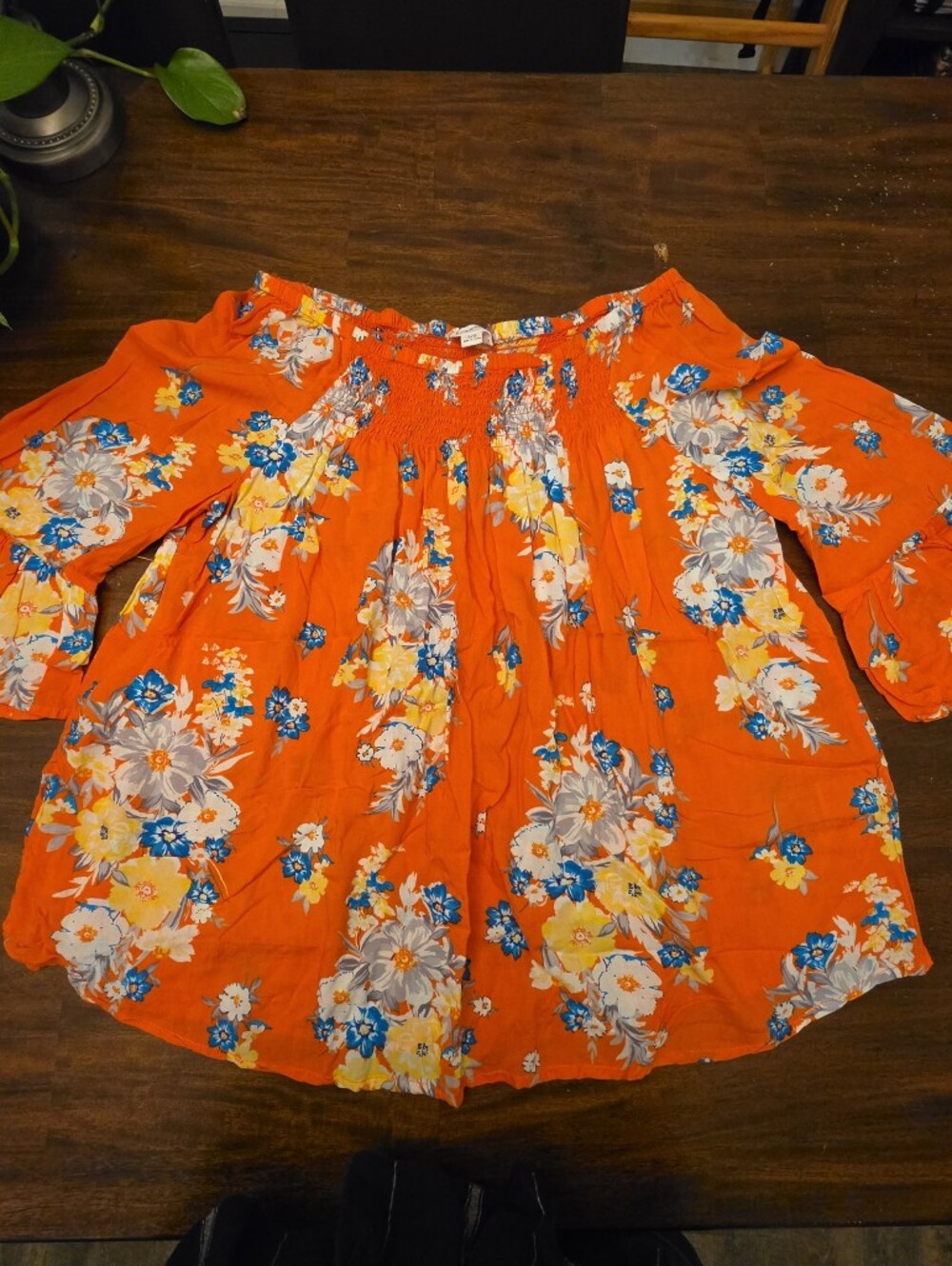 BeachLunchLounge Orange Floral Off-The-Shoulder Blouse Top - Size L